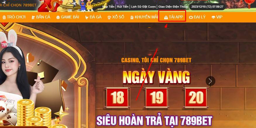 Ấn vào nút tải app 789BET ở trang chủ